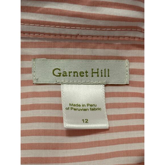 Garnet Hill Essential Cotton Shirt Women's 12 Long Sleeve Button Up Striped Pink - Picture 6 of 9